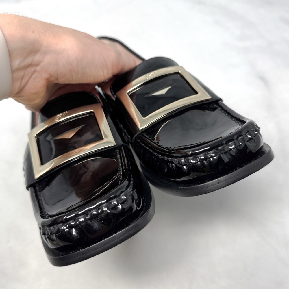 NEW Roger Vivier Viv Rangers Patent Leather Chunky Block Heel Flat Loafer Shoes - Picture 5 of 14